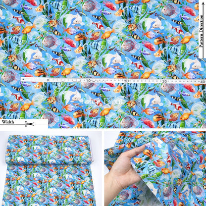 cotton - Bubble Cats and fish fabric - FO:REST Fabric 布恩堂Liberty fabrictana lawnjapanese fabricykk zipper