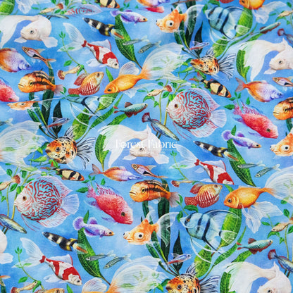 cotton - Bubble Cats and fish fabric - FO:REST Fabric 布恩堂Liberty fabrictana lawnjapanese fabricykk zipper