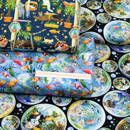 cotton - Bubble Cats and fish fabric - FO:REST Fabric 布恩堂Liberty fabrictana lawnjapanese fabricykk zipper