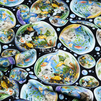 cotton - Bubble Cats and fish fabric - FO:REST Fabric 布恩堂Liberty fabrictana lawnjapanese fabricykk zipper
