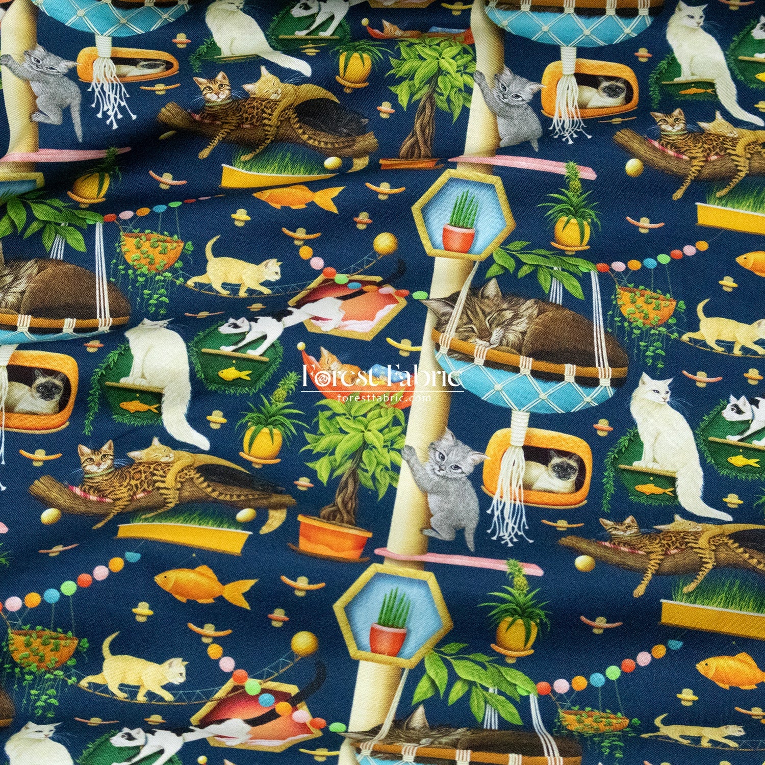 cotton - Bubble Cats and fish fabric - FO:REST Fabric 布恩堂Liberty fabrictana lawnjapanese fabricykk zipper