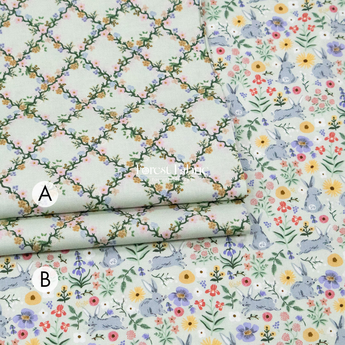 cotton - bunny floral fabric green - FO:REST Fabric 布恩堂Liberty fabric#tana lawn#japanese fabric#ykk zipper#