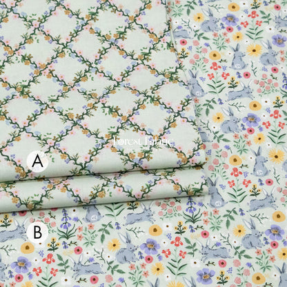 cotton - bunny floral fabric green - FO:REST Fabric 布恩堂Liberty fabric#tana lawn#japanese fabric#ykk zipper#