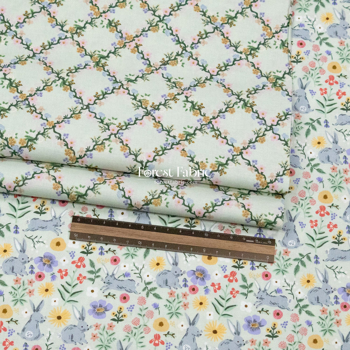 cotton - bunny floral fabric green - FO:REST Fabric 布恩堂Liberty fabric#tana lawn#japanese fabric#ykk zipper#