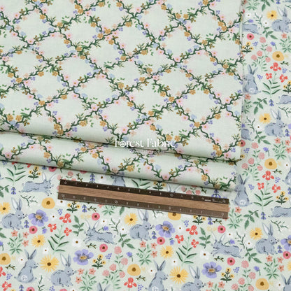 cotton - bunny floral fabric green - FO:REST Fabric 布恩堂Liberty fabric#tana lawn#japanese fabric#ykk zipper#