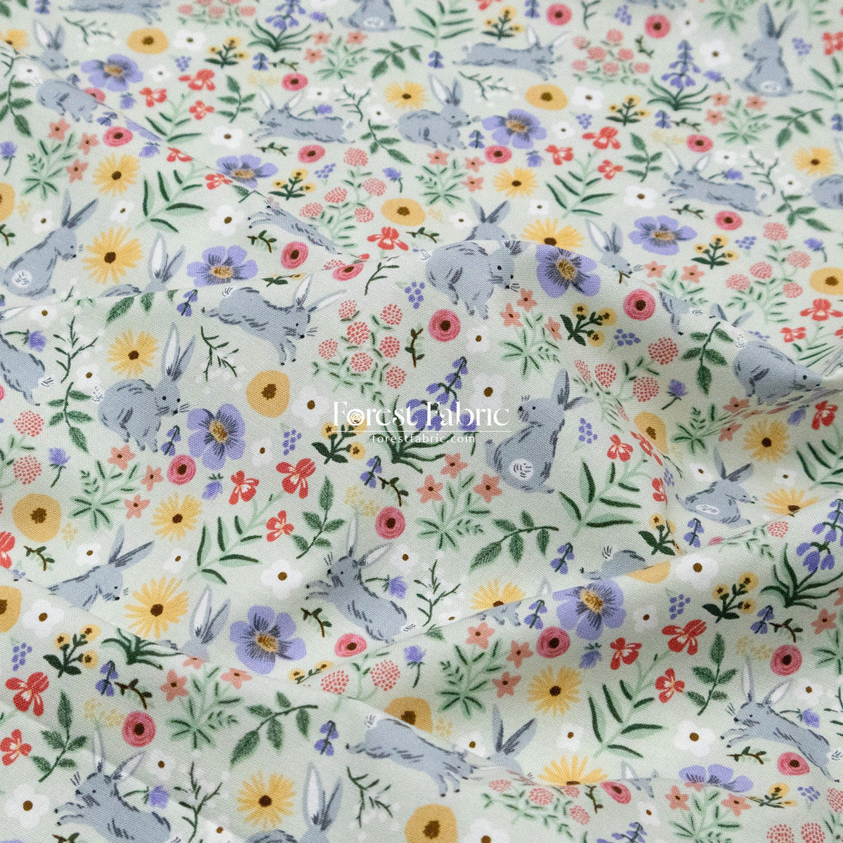 cotton - bunny floral fabric green - FO:REST Fabric 布恩堂Liberty fabric#tana lawn#japanese fabric#ykk zipper#