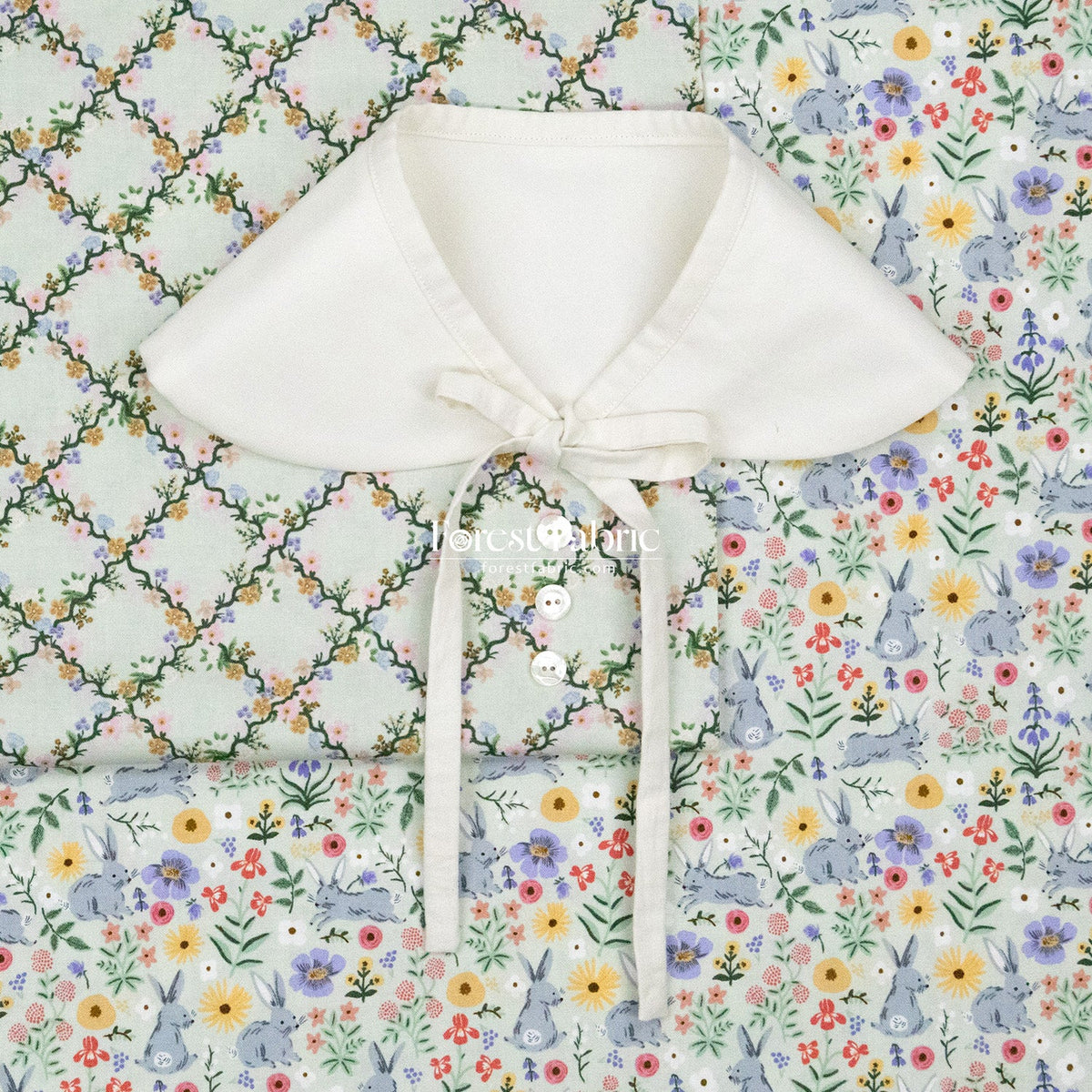 cotton - bunny floral fabric green - FO:REST Fabric 布恩堂Liberty fabric#tana lawn#japanese fabric#ykk zipper#