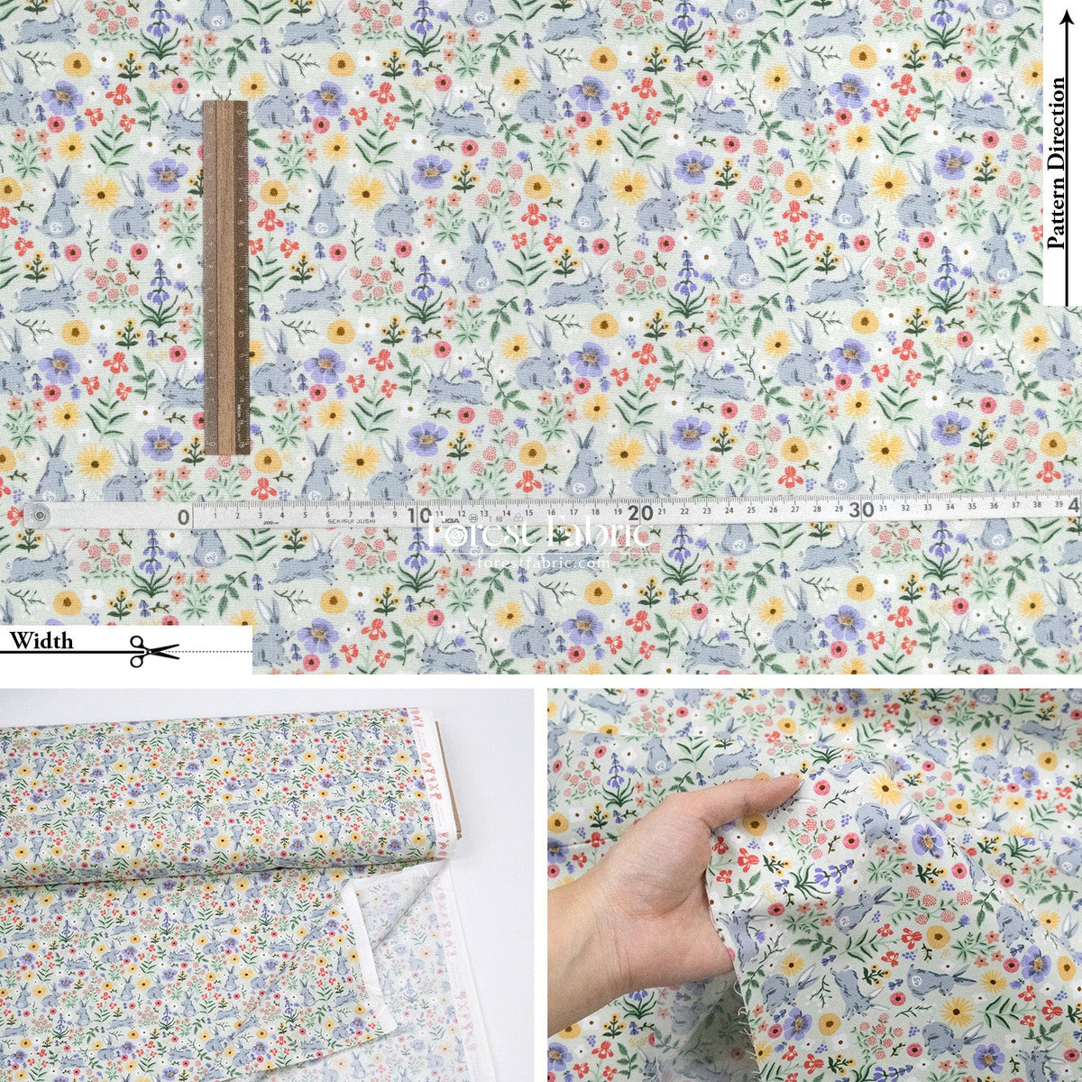cotton - bunny floral fabric green - FO:REST Fabric 布恩堂Liberty fabric#tana lawn#japanese fabric#ykk zipper#