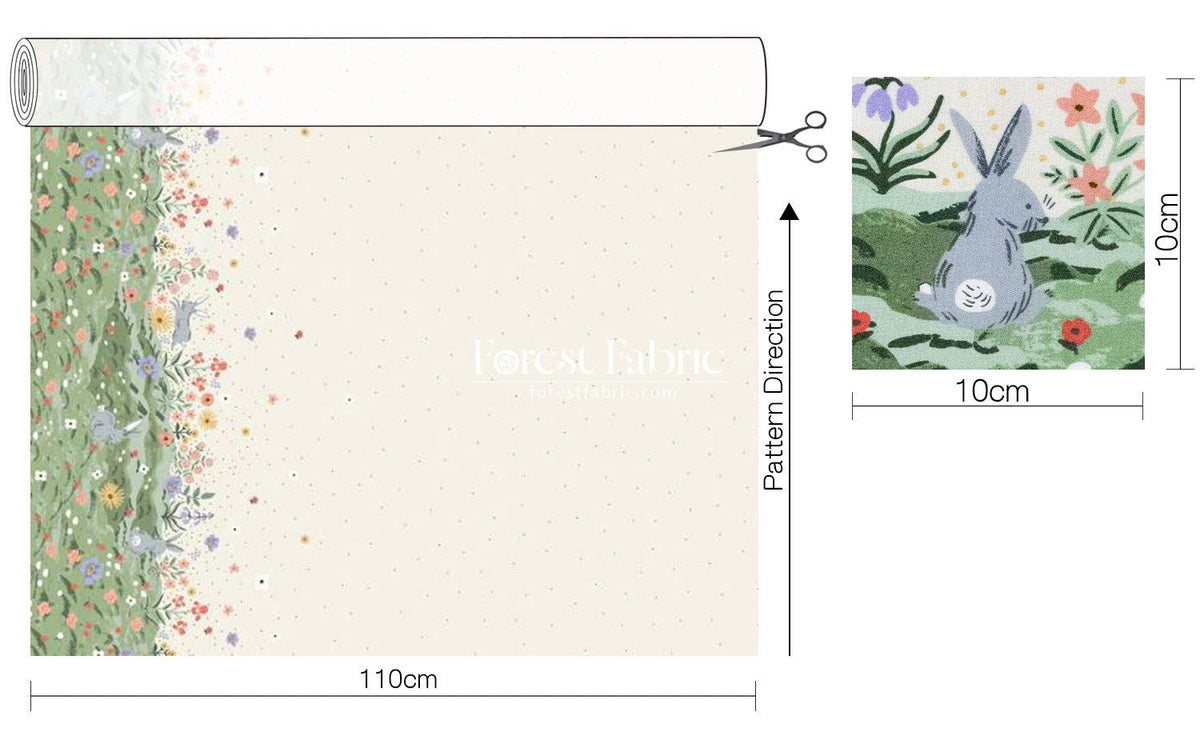 cotton - bunny floral fabric (Single Border) - FO:REST Fabric 布恩堂Liberty fabric#tana lawn#japanese fabric#ykk zipper#
