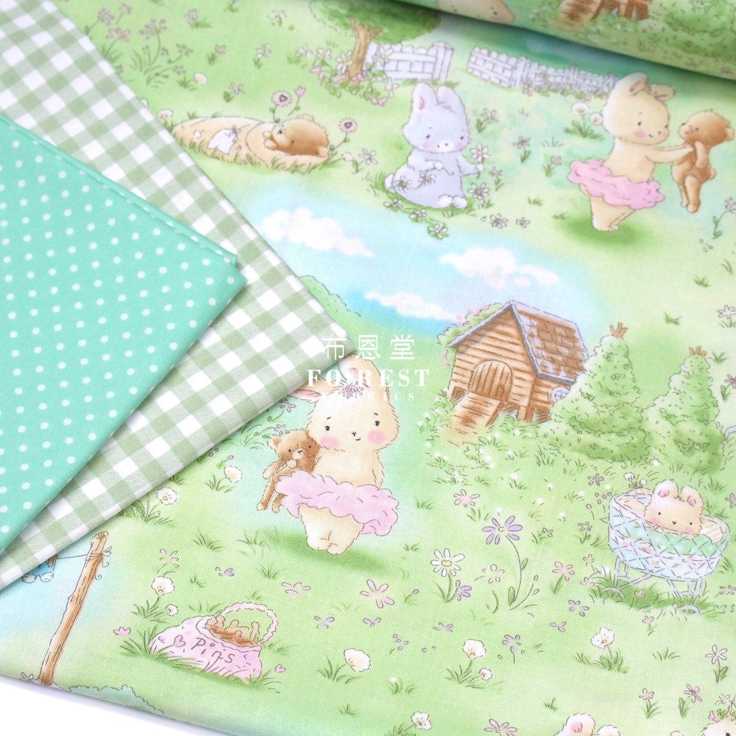 cotton - Bunny In the Meadow fabric - FO:REST Fabric 布恩堂Liberty fabrictana lawnjapanese fabricykk zipper