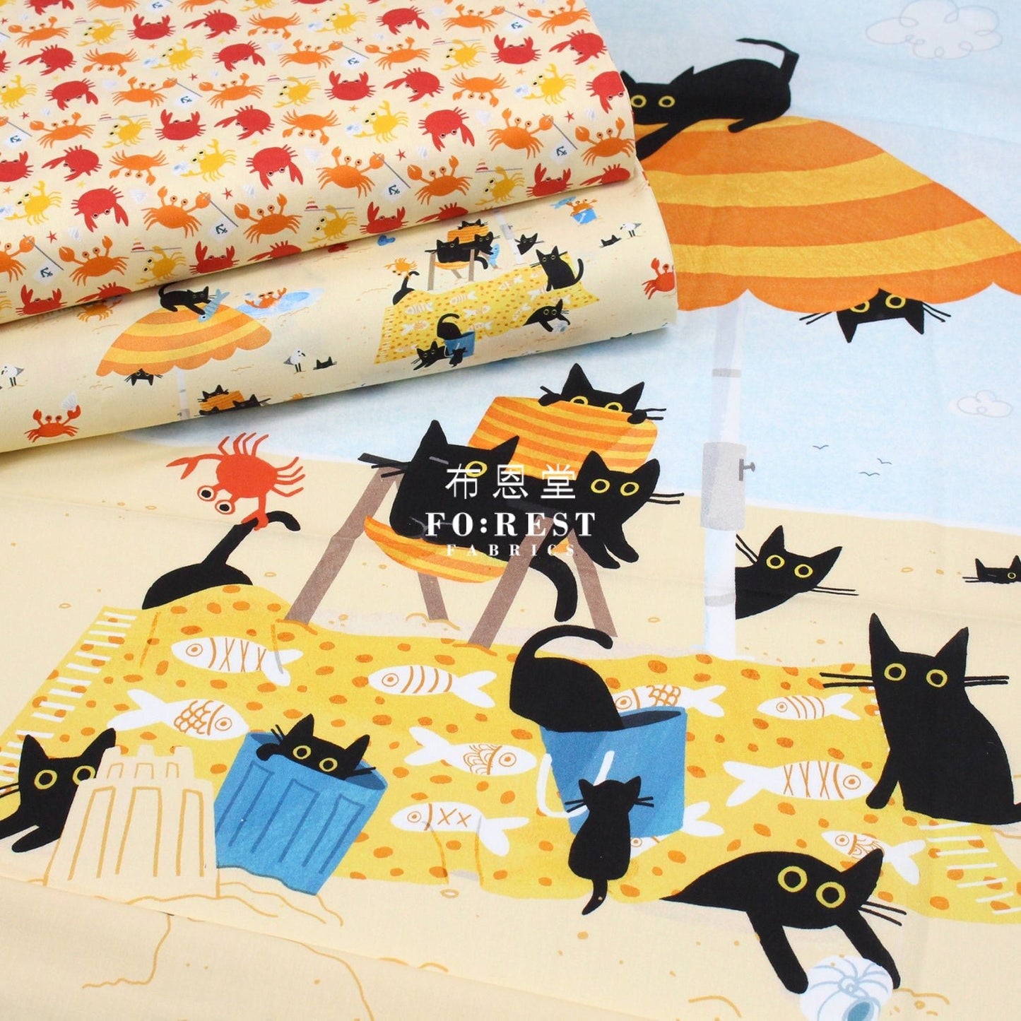 cotton - Cats on the beach PANEL fabric - FO:REST Fabric 布恩堂Liberty fabrictana lawnjapanese fabricykk zipper