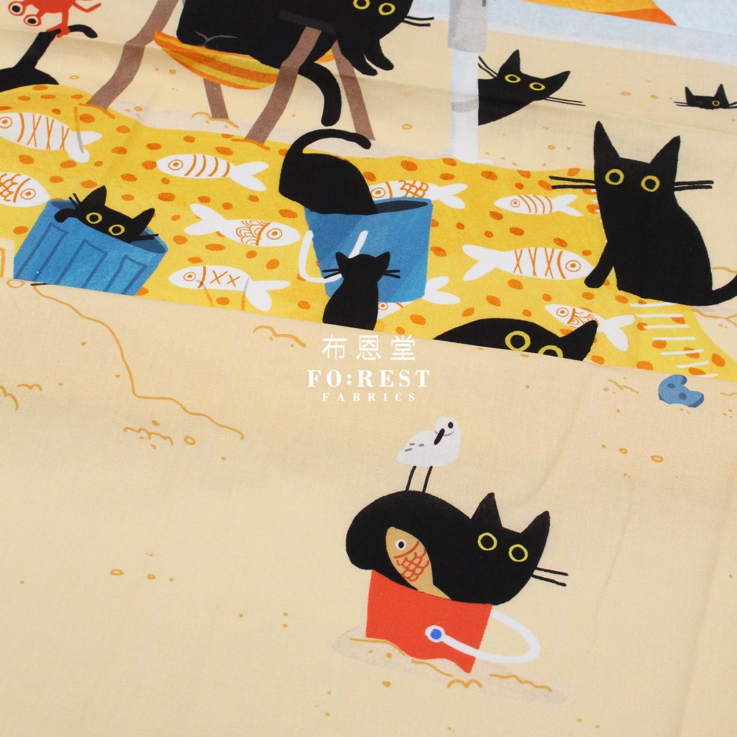 cotton - Cats on the beach PANEL fabric - FO:REST Fabric 布恩堂Liberty fabrictana lawnjapanese fabricykk zipper