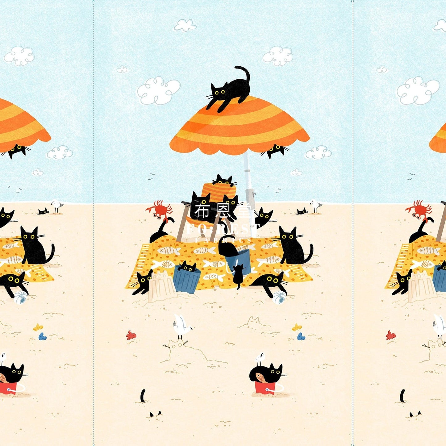 cotton - Cats on the beach PANEL fabric - FO:REST Fabric 布恩堂Liberty fabrictana lawnjapanese fabricykk zipper