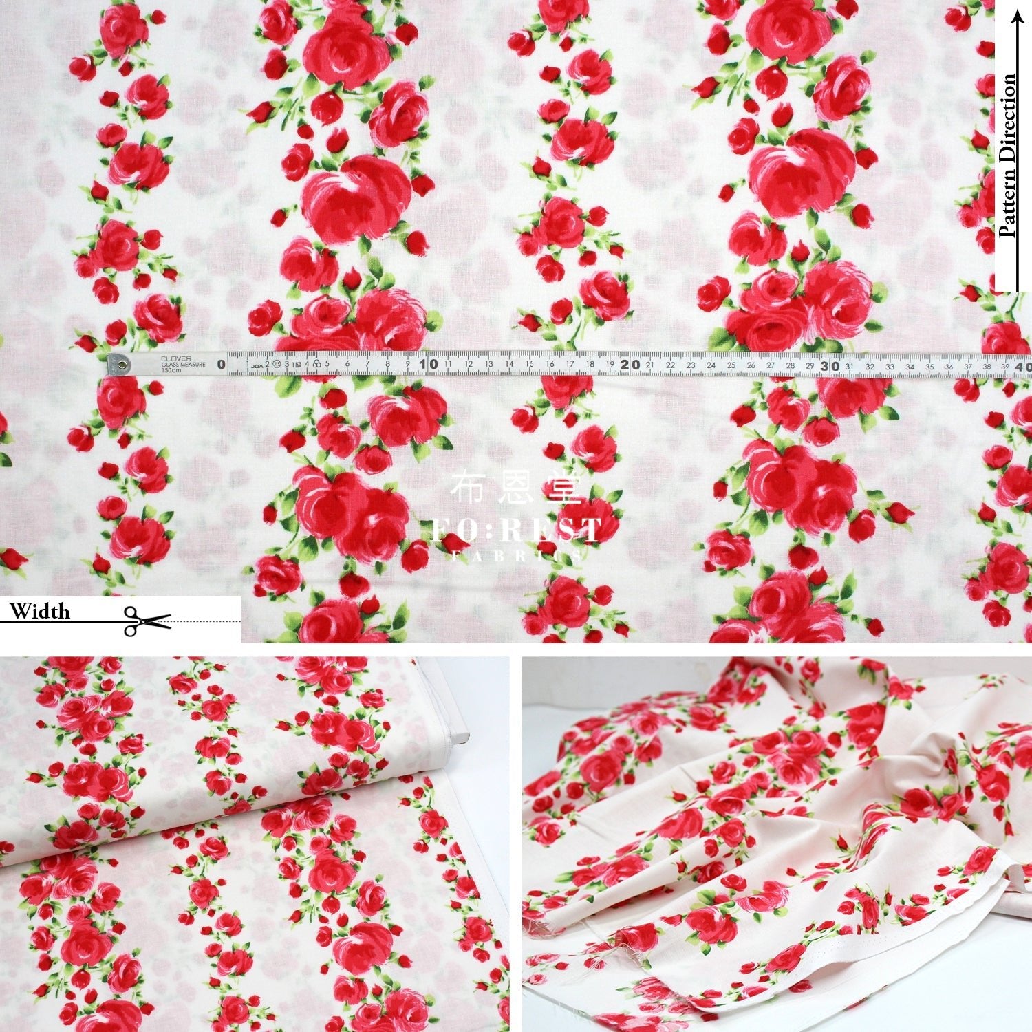 cotton - Charming Rose strip fabric - FO:REST Fabric 布恩堂Liberty fabrictana lawnjapanese fabricykk zipper