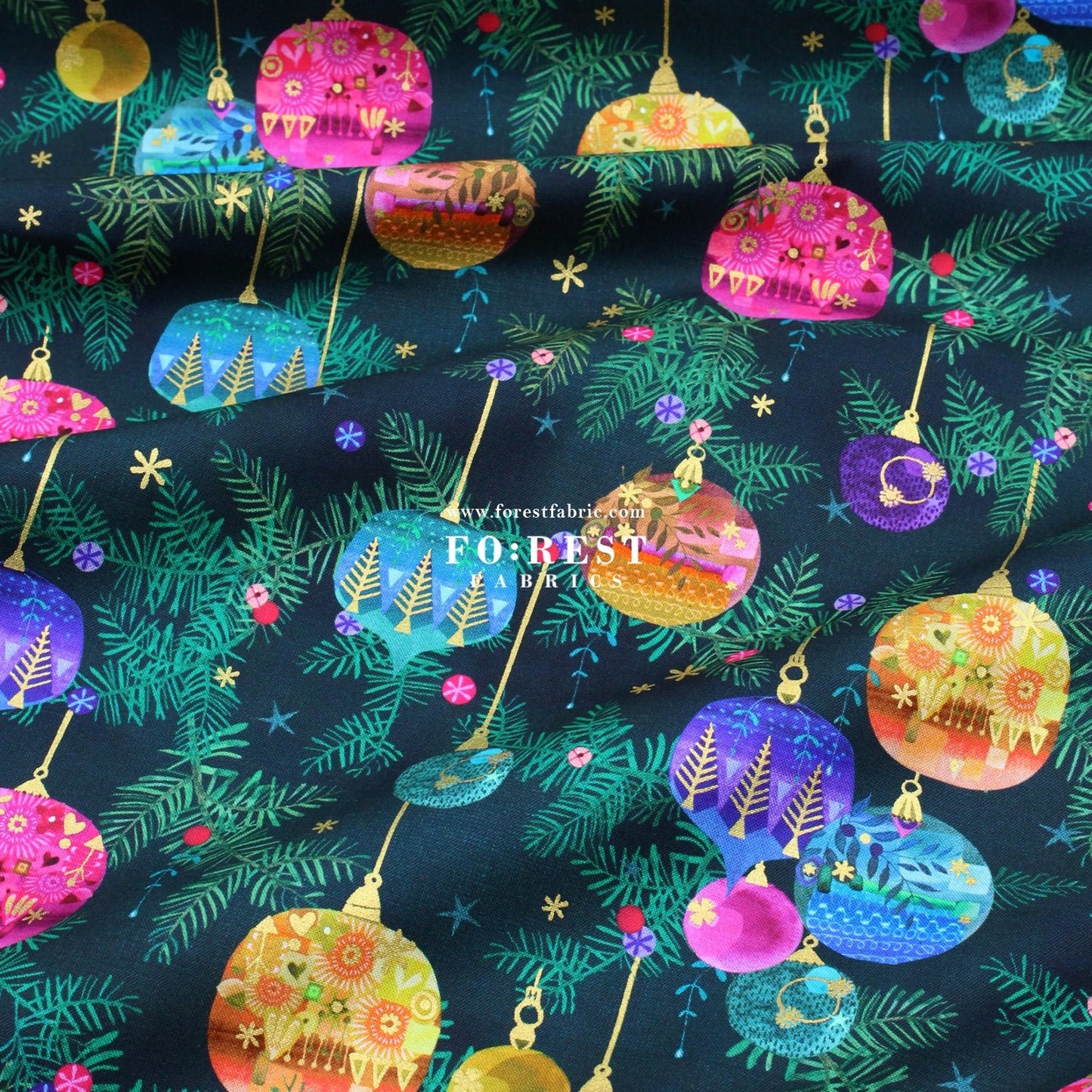 cotton - Christmas ball Metallic fabric Green - FO:REST Fabric 布恩堂Liberty fabrictana lawnjapanese fabricykk zipper