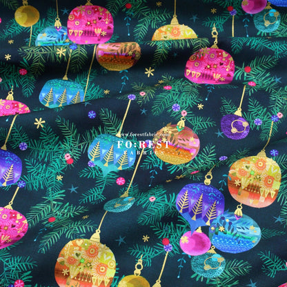 cotton - Christmas ball Metallic fabric Green - FO:REST Fabric 布恩堂Liberty fabrictana lawnjapanese fabricykk zipper