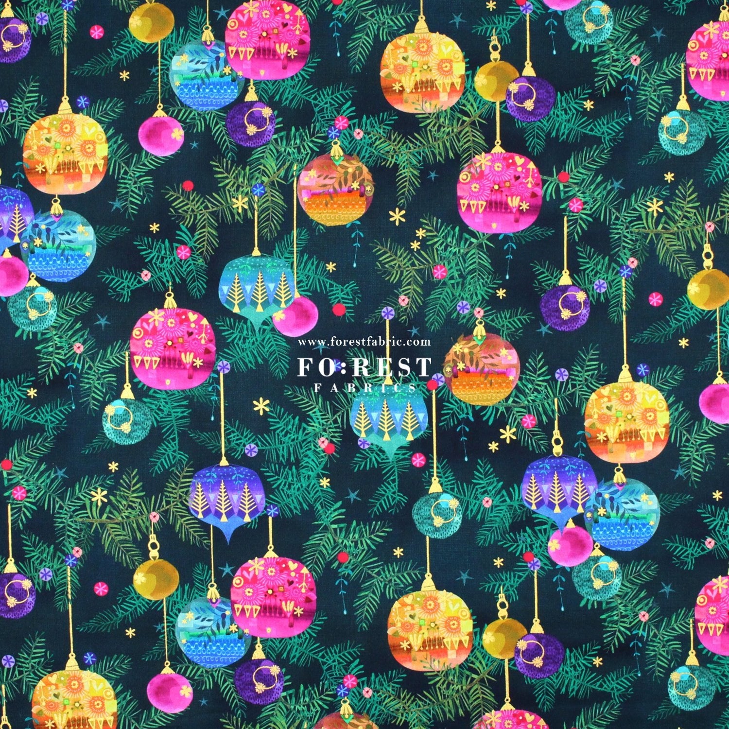 cotton - Christmas ball Metallic fabric Green - FO:REST Fabric 布恩堂Liberty fabrictana lawnjapanese fabricykk zipper