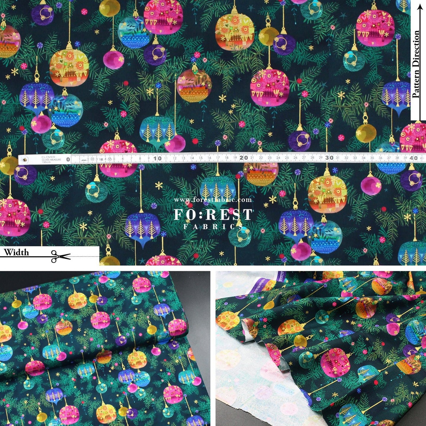 cotton - Christmas ball Metallic fabric Green - FO:REST Fabric 布恩堂Liberty fabrictana lawnjapanese fabricykk zipper
