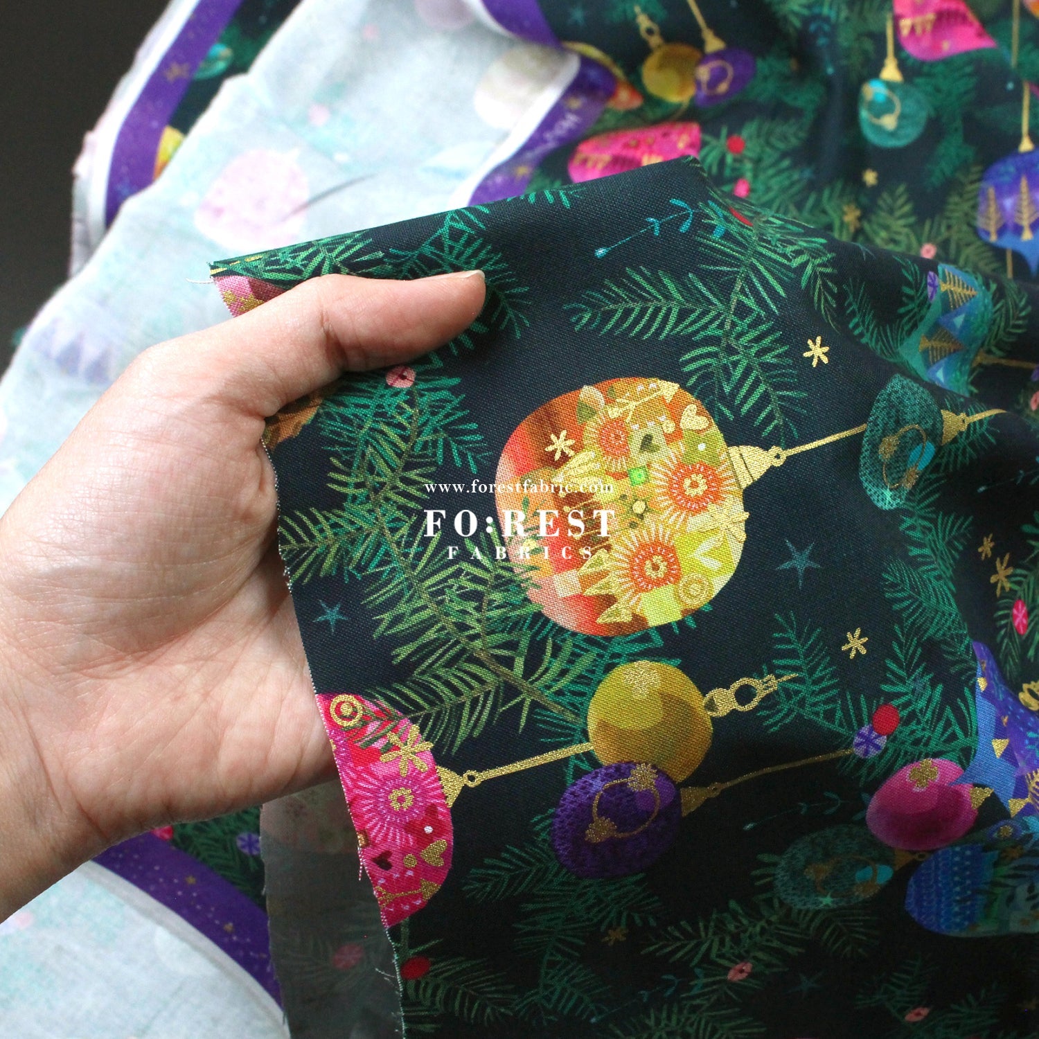 cotton - Christmas ball Metallic fabric Green - FO:REST Fabric 布恩堂Liberty fabrictana lawnjapanese fabricykk zipper