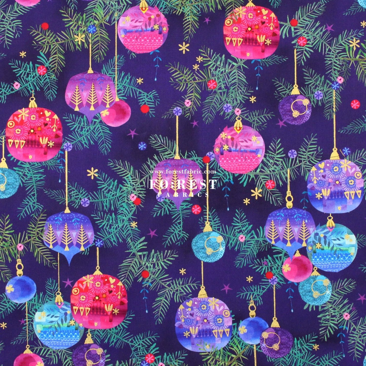 cotton - Christmas ball Metallic fabric Purple - FO:REST Fabric 布恩堂Liberty fabrictana lawnjapanese fabricykk zipper