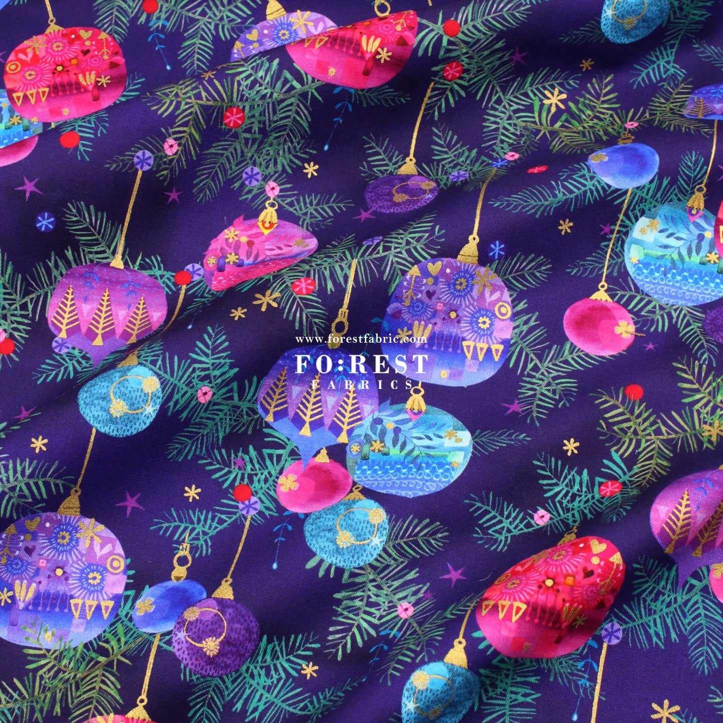 cotton - Christmas ball Metallic fabric Purple - FO:REST Fabric 布恩堂Liberty fabrictana lawnjapanese fabricykk zipper