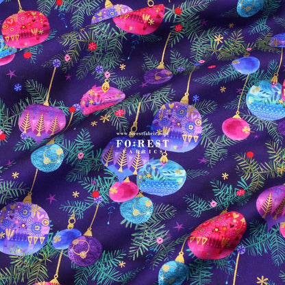 cotton - Christmas ball Metallic fabric Purple - FO:REST Fabric 布恩堂Liberty fabrictana lawnjapanese fabricykk zipper