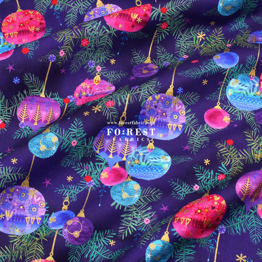 cotton - Christmas ball Metallic fabric Purple - FO:REST Fabric 布恩堂Liberty fabrictana lawnjapanese fabricykk zipper