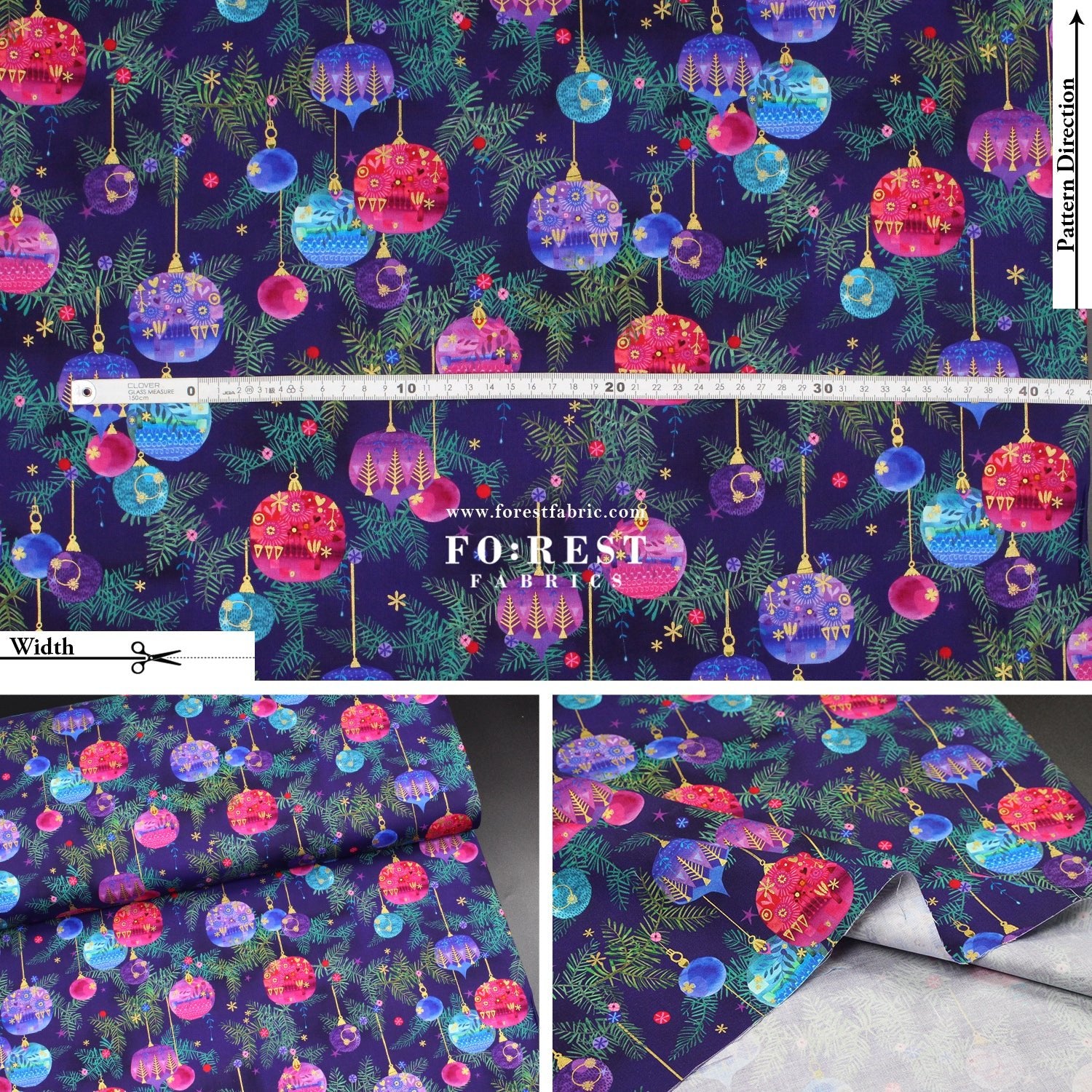cotton - Christmas ball Metallic fabric Purple - FO:REST Fabric 布恩堂Liberty fabrictana lawnjapanese fabricykk zipper