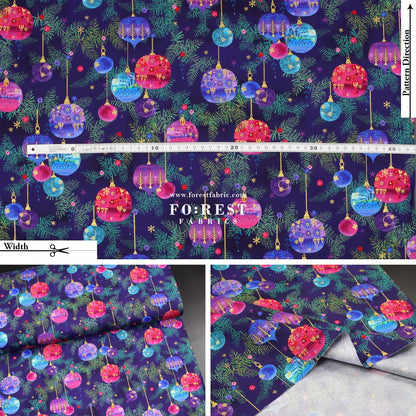 cotton - Christmas ball Metallic fabric Purple - FO:REST Fabric 布恩堂Liberty fabrictana lawnjapanese fabricykk zipper