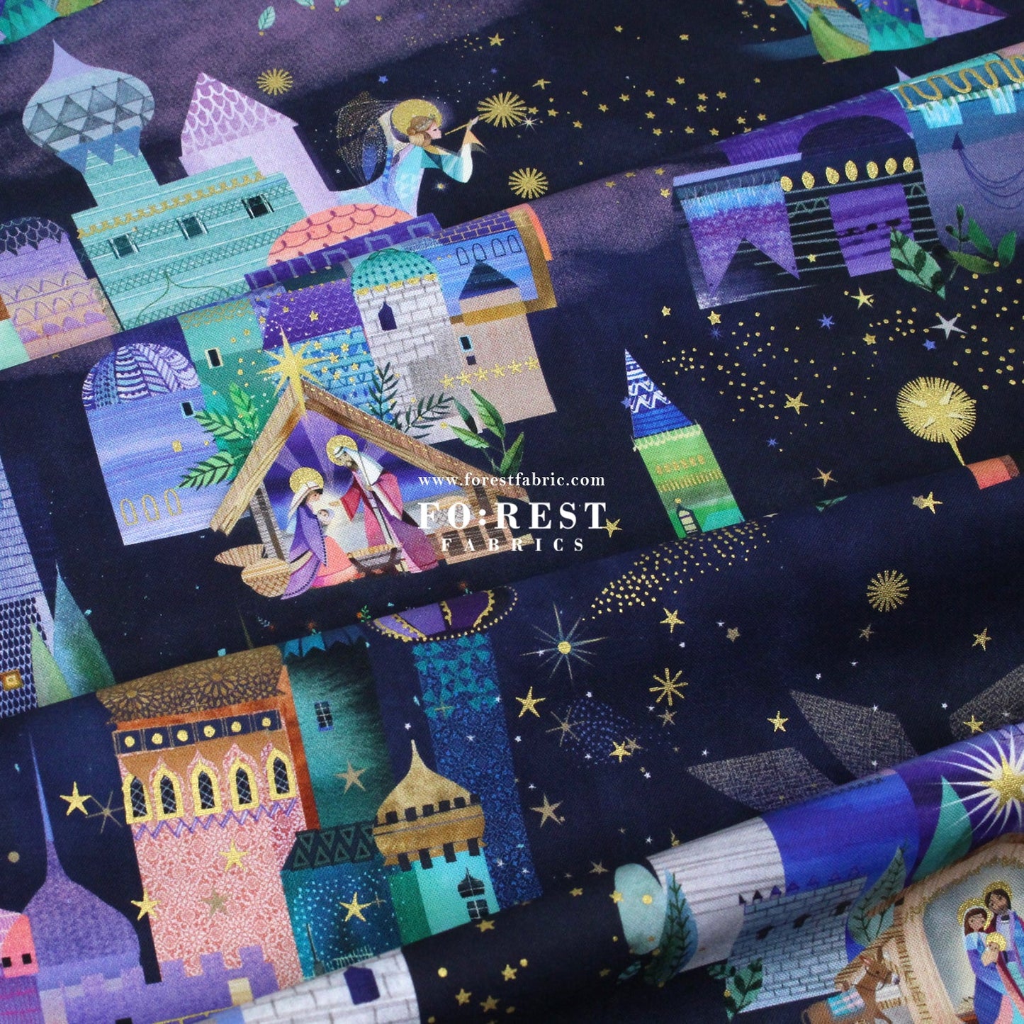 cotton - Christmas Holy Night Metallic fabric - FO:REST Fabric 布恩堂Liberty fabrictana lawnjapanese fabricykk zipper