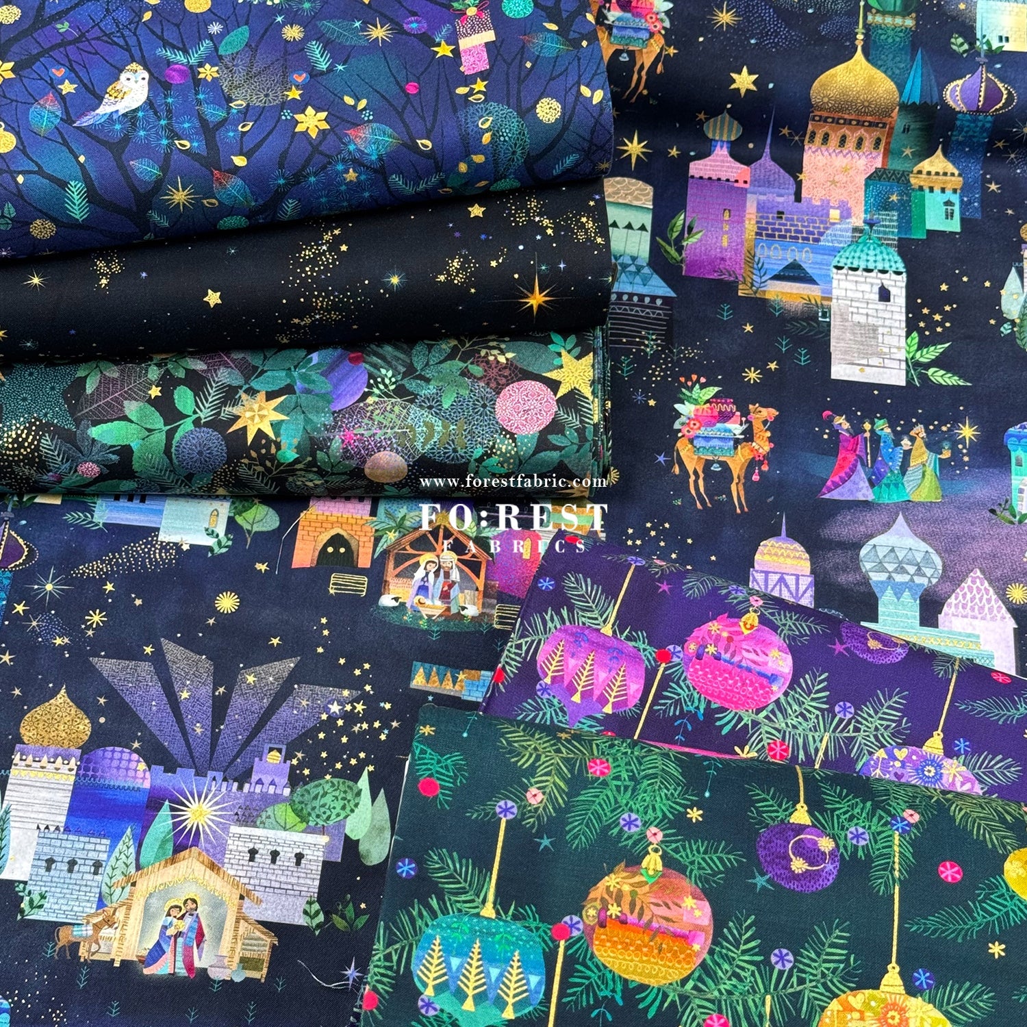 cotton - Christmas Holy Night Metallic fabric - FO:REST Fabric 布恩堂Liberty fabrictana lawnjapanese fabricykk zipper