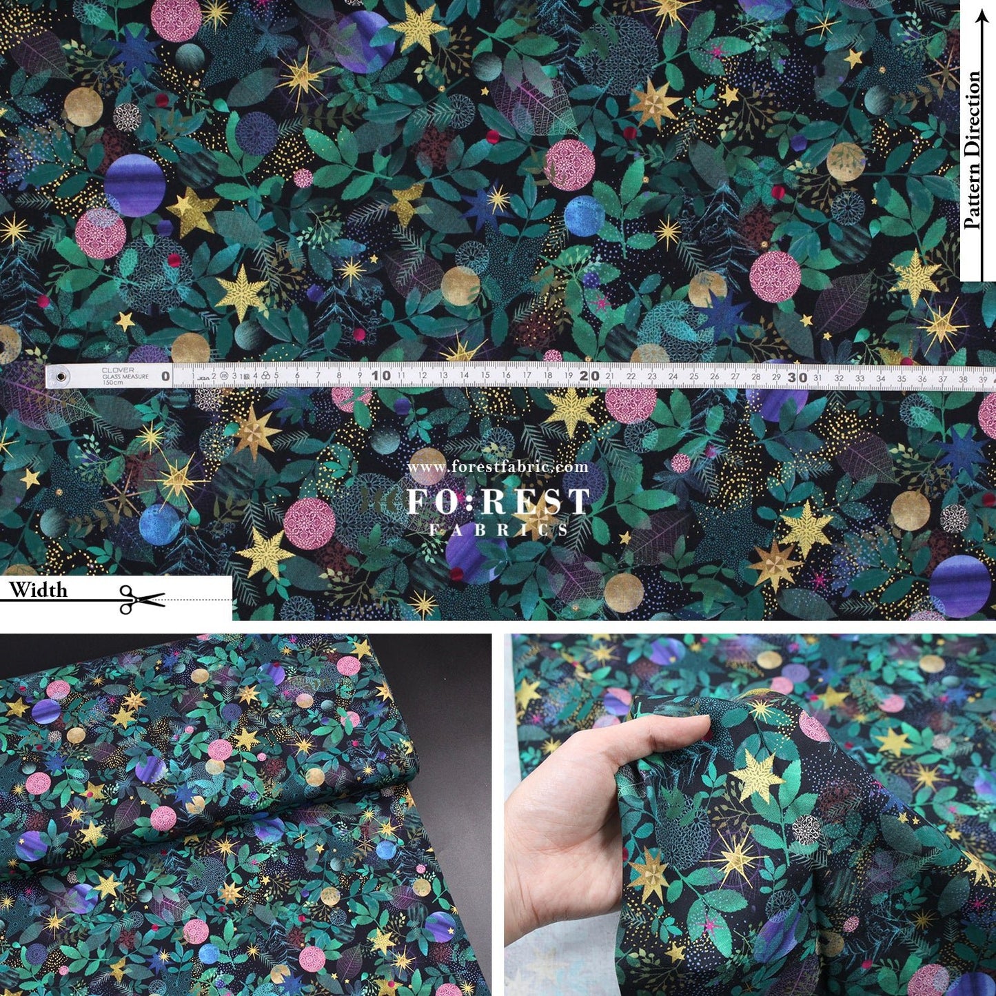 cotton - Christmas Leaf Metallic fabric - FO:REST Fabric 布恩堂Liberty fabrictana lawnjapanese fabricykk zipper