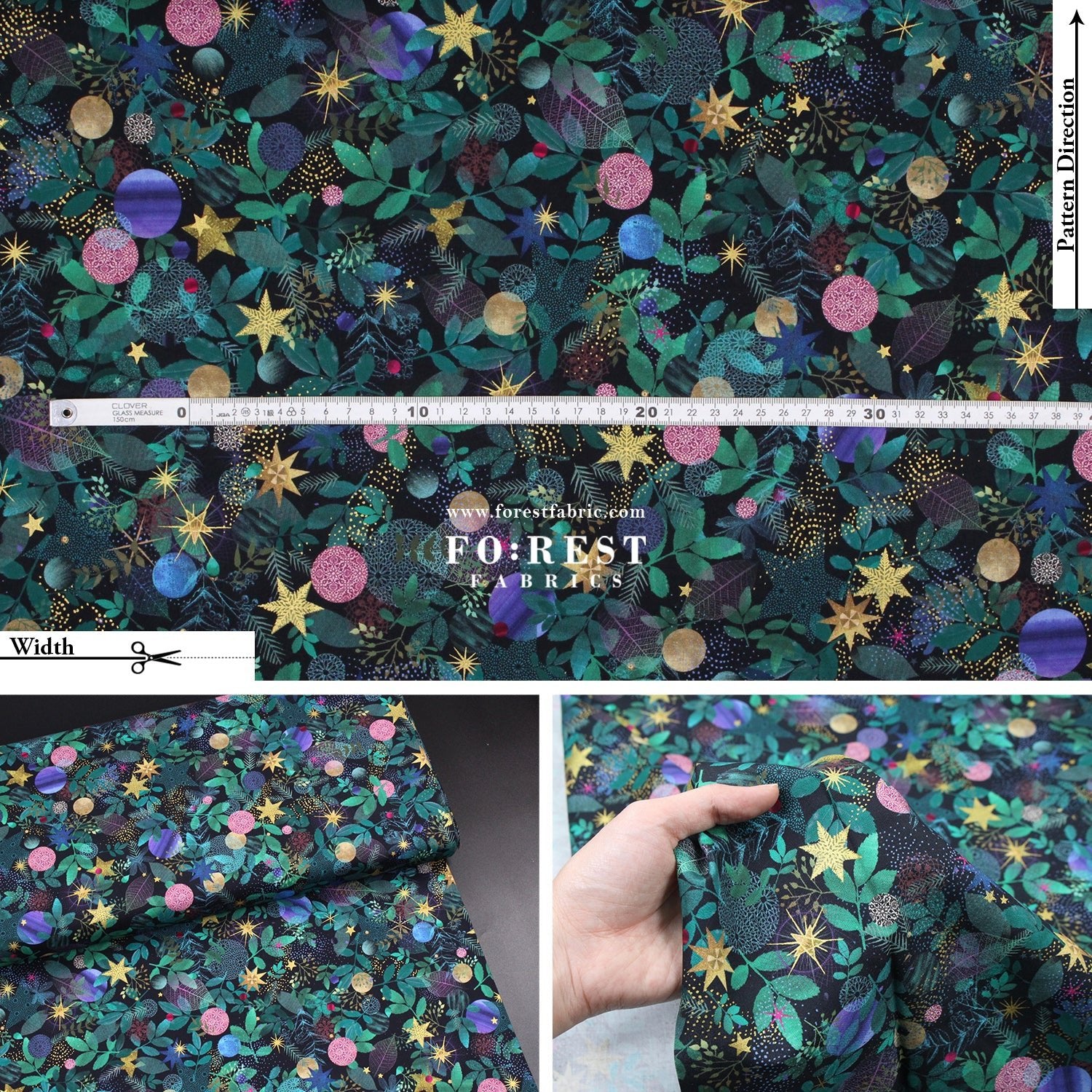 cotton - Christmas Leaf Metallic fabric - FO:REST Fabric 布恩堂Liberty fabrictana lawnjapanese fabricykk zipper
