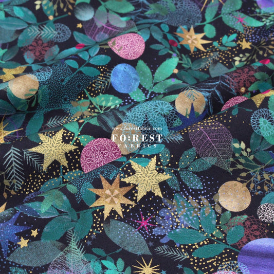cotton - Christmas Leaf Metallic fabric - FO:REST Fabric 布恩堂Liberty fabrictana lawnjapanese fabricykk zipper