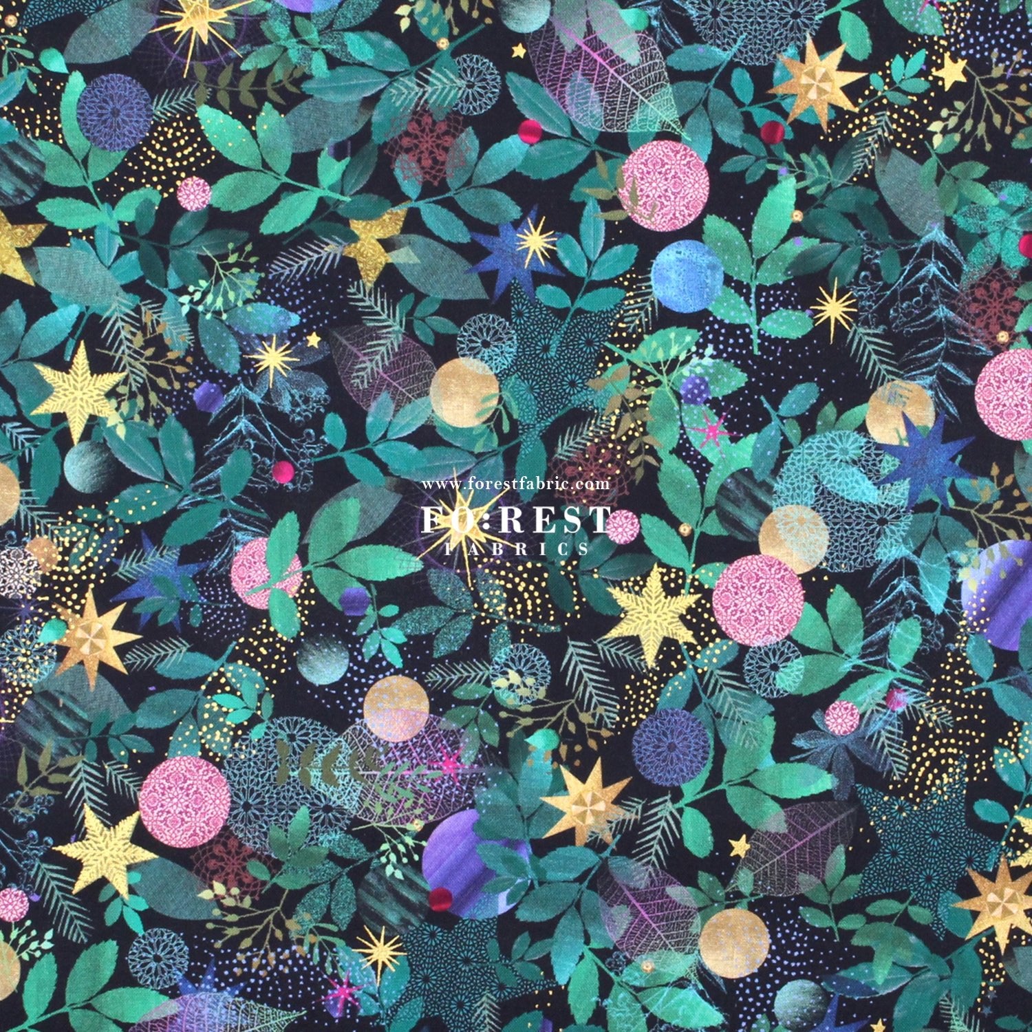 cotton - Christmas Leaf Metallic fabric - FO:REST Fabric 布恩堂Liberty fabrictana lawnjapanese fabricykk zipper