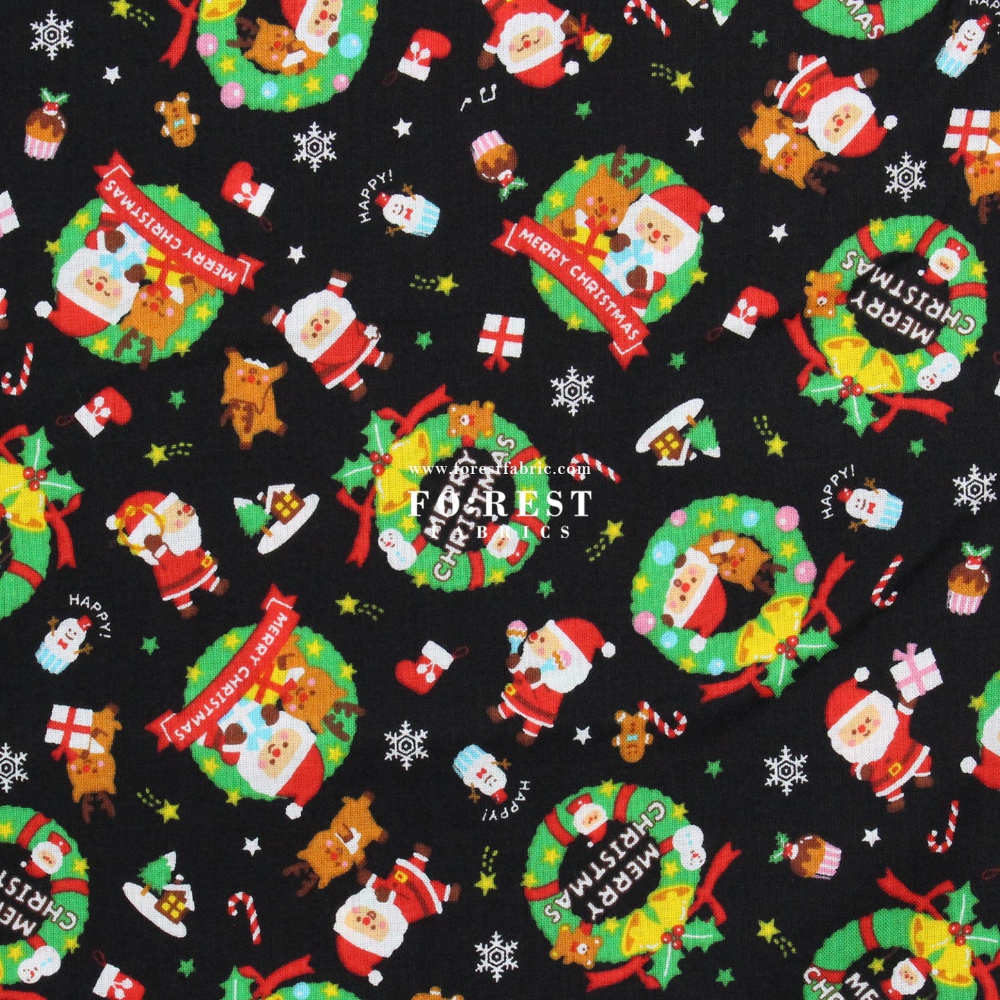 cotton - christmas santa fabric Black - FO:REST Fabric 布恩堂Liberty fabrictana lawnjapanese fabricykk zipper