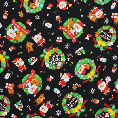 cotton - christmas santa fabric Black - FO:REST Fabric 布恩堂Liberty fabrictana lawnjapanese fabricykk zipper