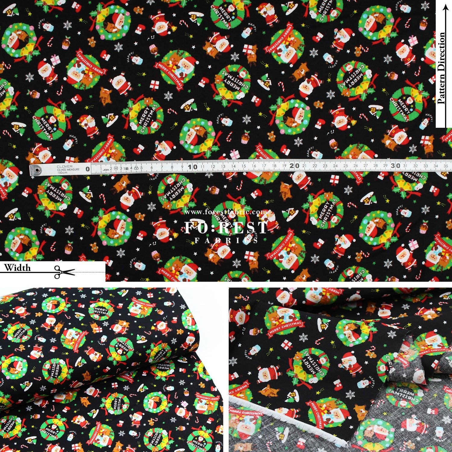 cotton - christmas santa fabric Black - FO:REST Fabric 布恩堂Liberty fabrictana lawnjapanese fabricykk zipper