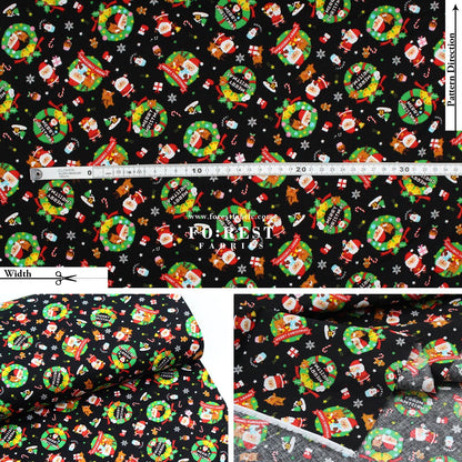 cotton - christmas santa fabric Black - FO:REST Fabric 布恩堂Liberty fabrictana lawnjapanese fabricykk zipper