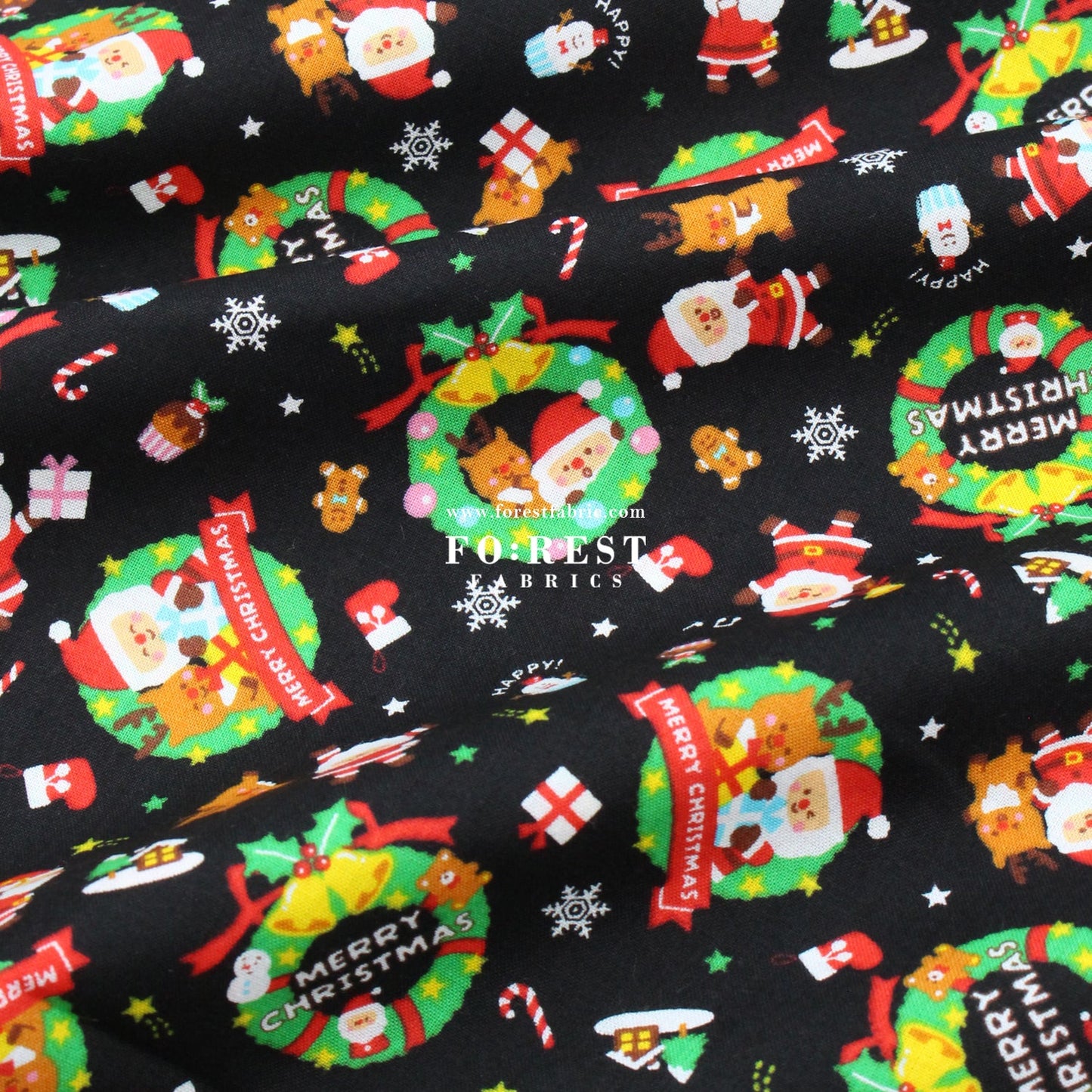 cotton - christmas santa fabric Black - FO:REST Fabric 布恩堂Liberty fabrictana lawnjapanese fabricykk zipper