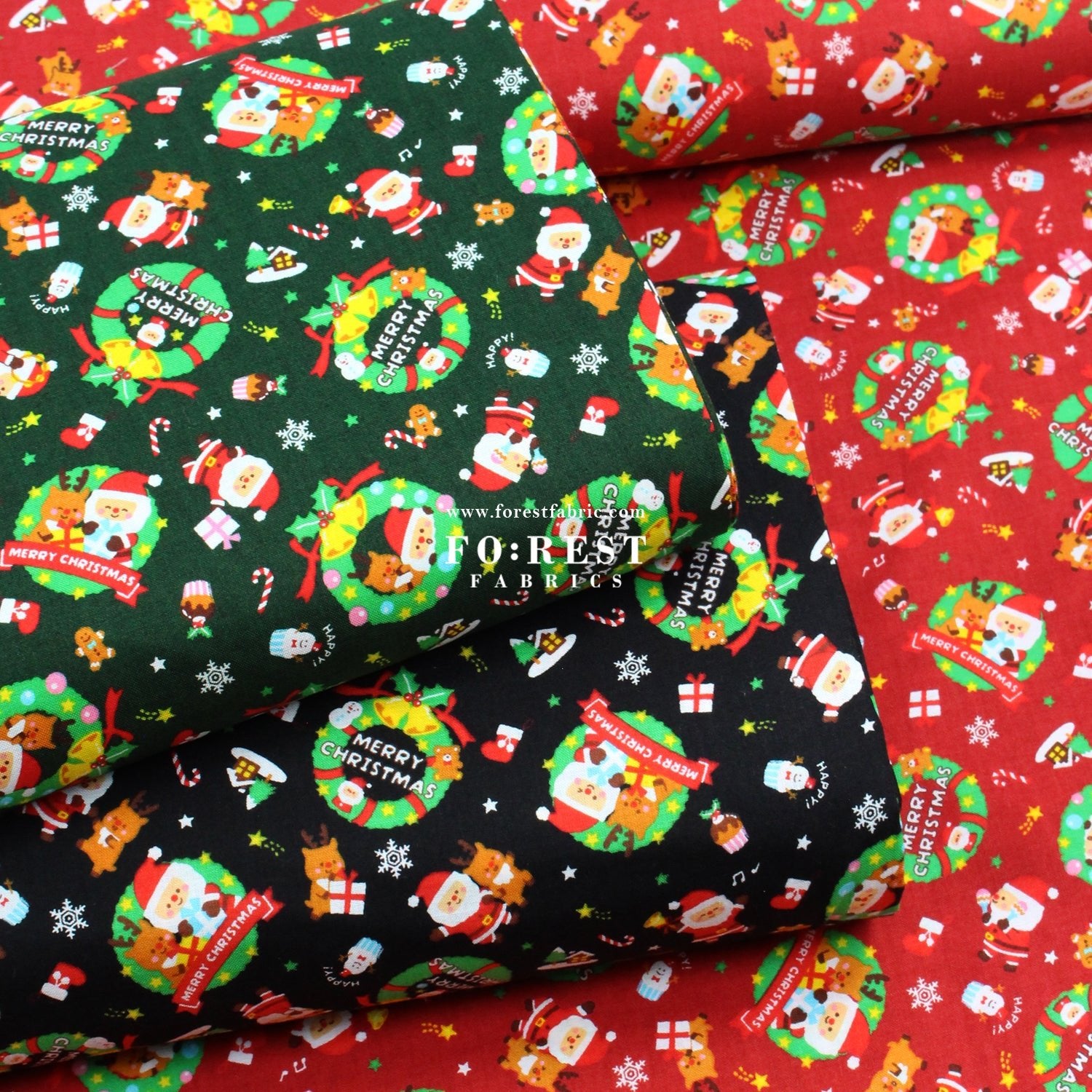 cotton - christmas santa fabric Black - FO:REST Fabric 布恩堂Liberty fabrictana lawnjapanese fabricykk zipper