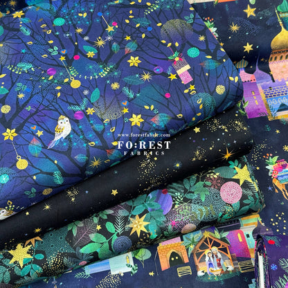 cotton - Christmas Star Metallic fabric Black - FO:REST Fabric 布恩堂Liberty fabrictana lawnjapanese fabricykk zipper
