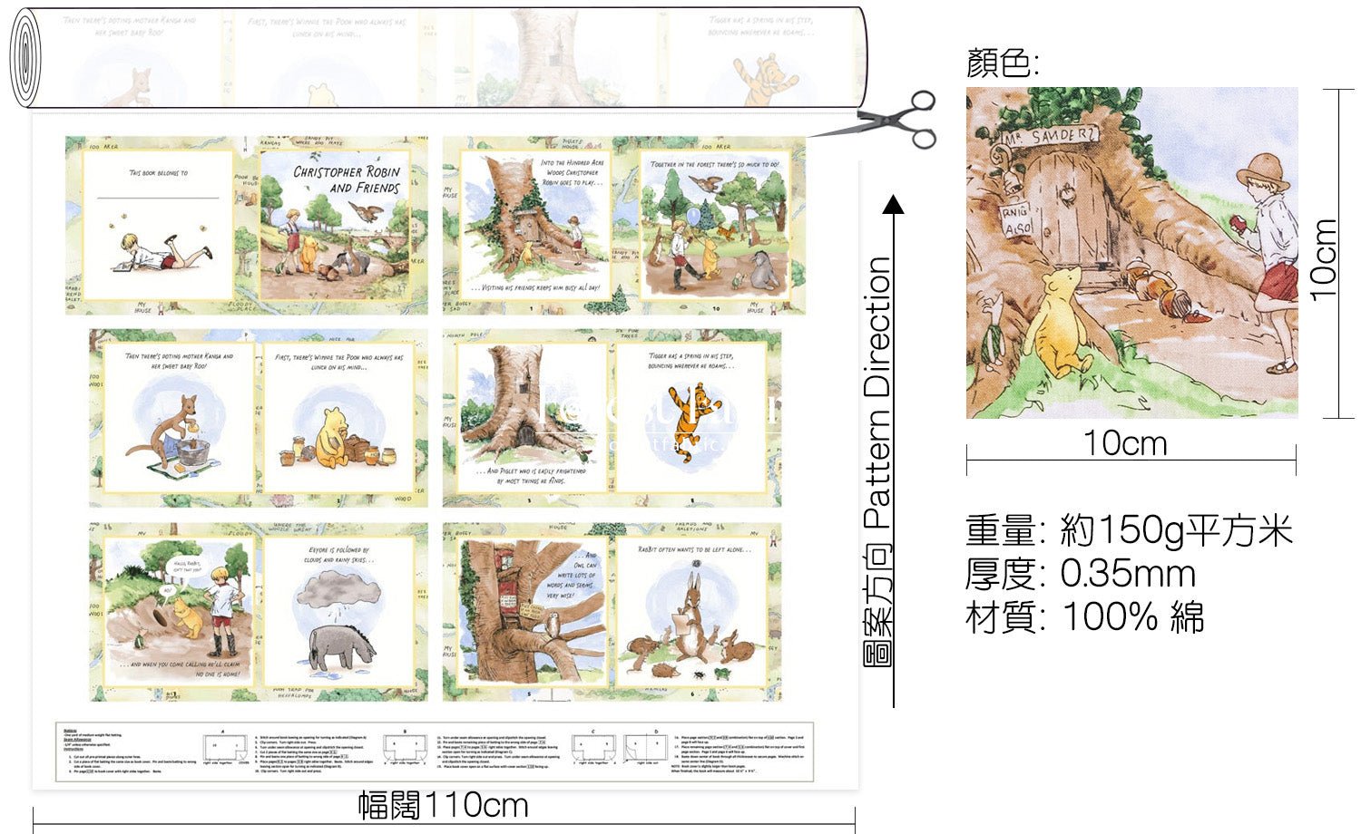 cotton - Classic Winnie Pooh Panel fabric - FO:REST Fabric 布恩堂Liberty fabrictana lawnjapanese fabricykk zipper