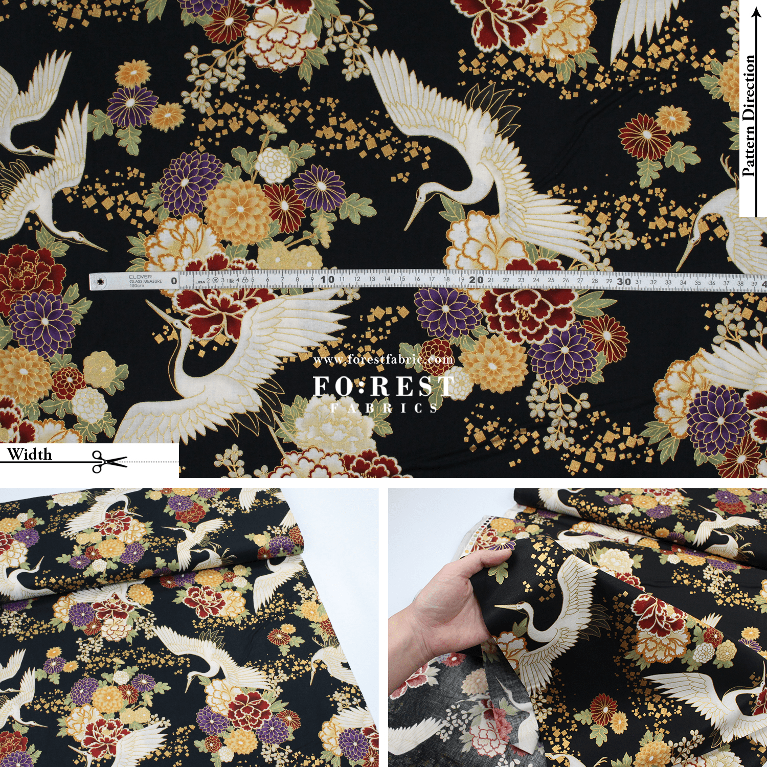 cotton - Crane fabric Black - FO:REST Fabric 布恩堂Liberty fabrictana lawnjapanese fabricykk zipper