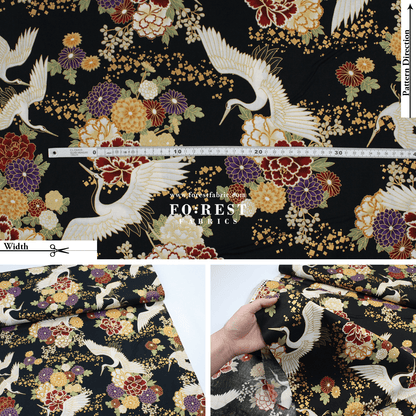 cotton - Crane fabric Black - FO:REST Fabric 布恩堂Liberty fabrictana lawnjapanese fabricykk zipper