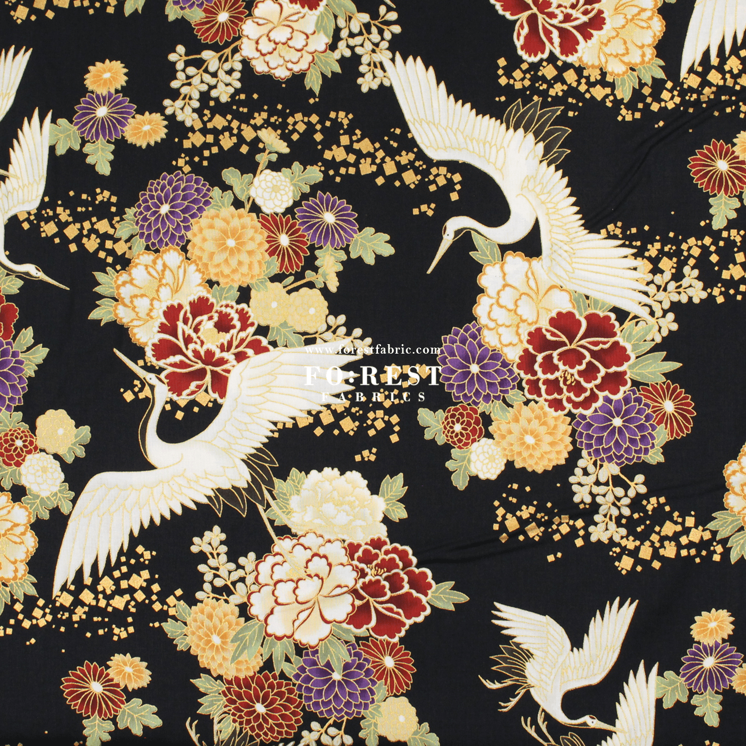cotton - Crane fabric Black - FO:REST Fabric 布恩堂Liberty fabrictana lawnjapanese fabricykk zipper