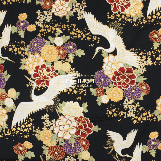 cotton - Crane fabric Black - FO:REST Fabric 布恩堂Liberty fabrictana lawnjapanese fabricykk zipper