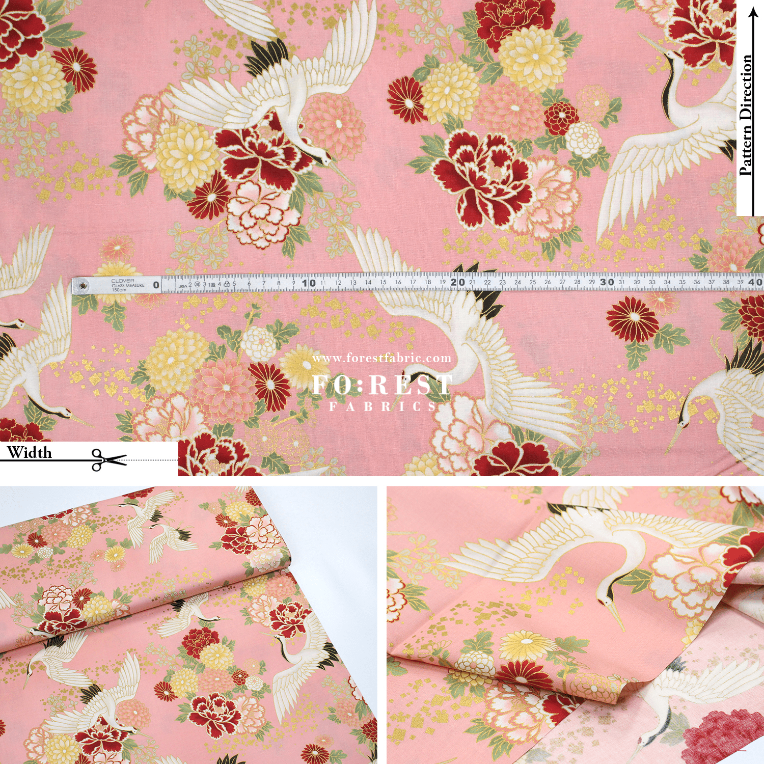 cotton - Crane fabric Pink - FO:REST Fabric 布恩堂Liberty fabrictana lawnjapanese fabricykk zipper