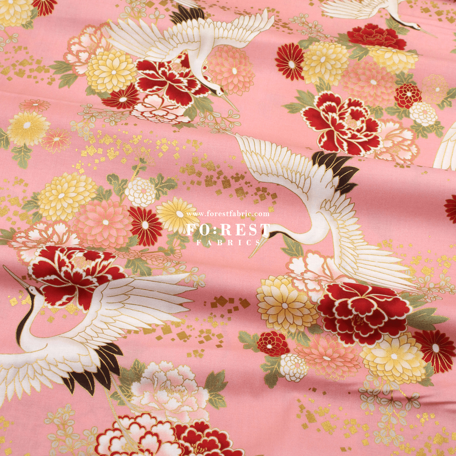 cotton - Crane fabric Pink - FO:REST Fabric 布恩堂Liberty fabrictana lawnjapanese fabricykk zipper