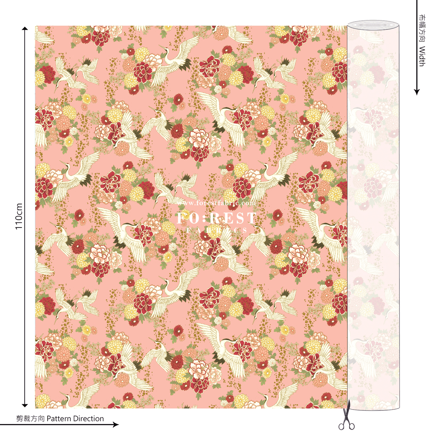 cotton - Crane fabric Pink - FO:REST Fabric 布恩堂Liberty fabrictana lawnjapanese fabricykk zipper